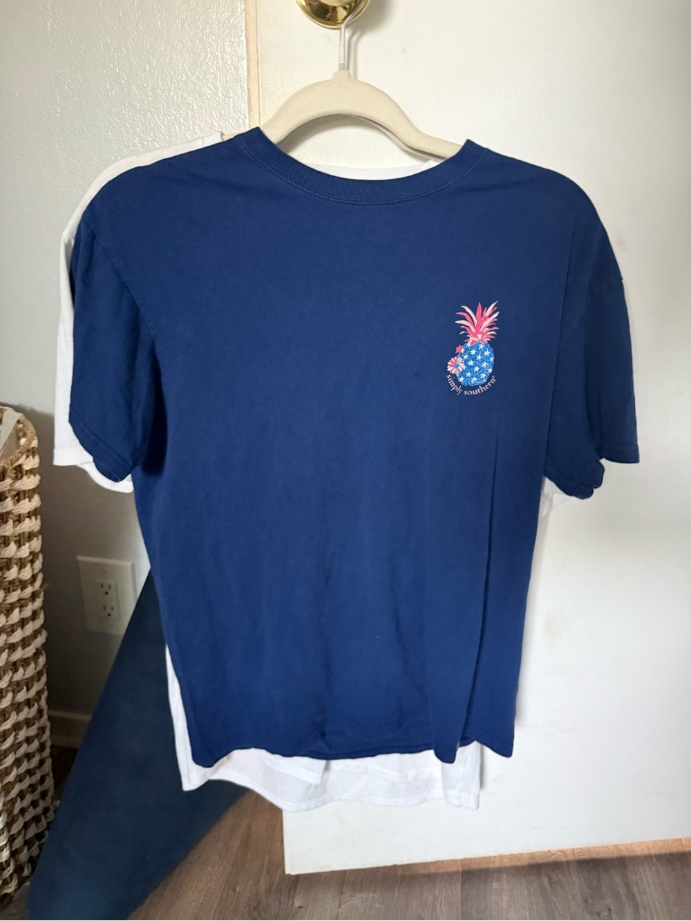 Simply Southern Navy Tee with Pink & Light Blue Pineapple Graphic